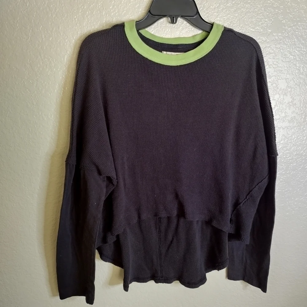 free people We The Free jayson ringer  black long sleeve Thermal tee sz M